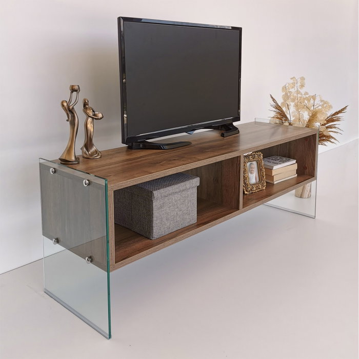 Hanah Home TV404 Soporte de TV Nogal con Cristal Templado